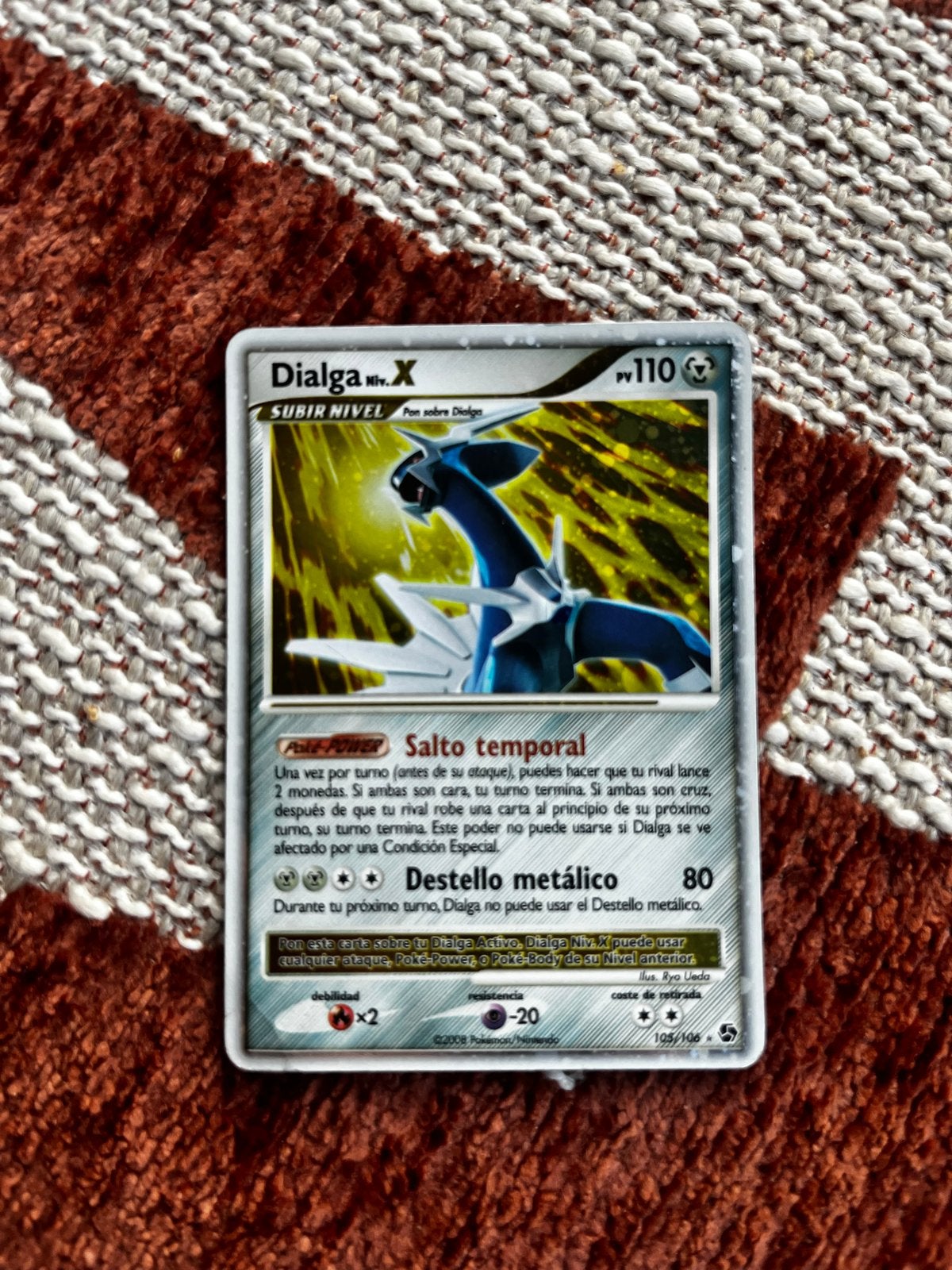 Dialga Lv.X Pokemon kaart - Licht beschadigd, Ophalen of Verzenden, Gebruikt, Losse kaart