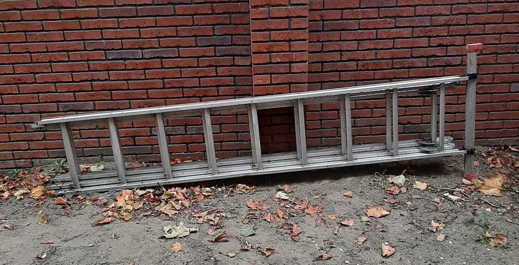 3-delige aluminium opsteekladder, 3x9 sporten, Ophalen, Gebruikt, Ladder, Opvouwbaar of Inschuifbaar