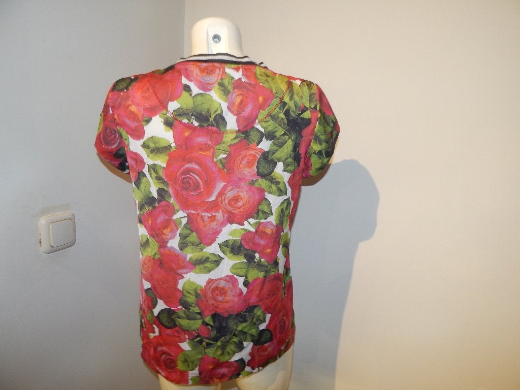 Marccain zijde achtige top in bloemen rozen print M, Kleding | Dames, Maat 38/40 (M), Zo goed als nieuw, Korte mouw, Marccain