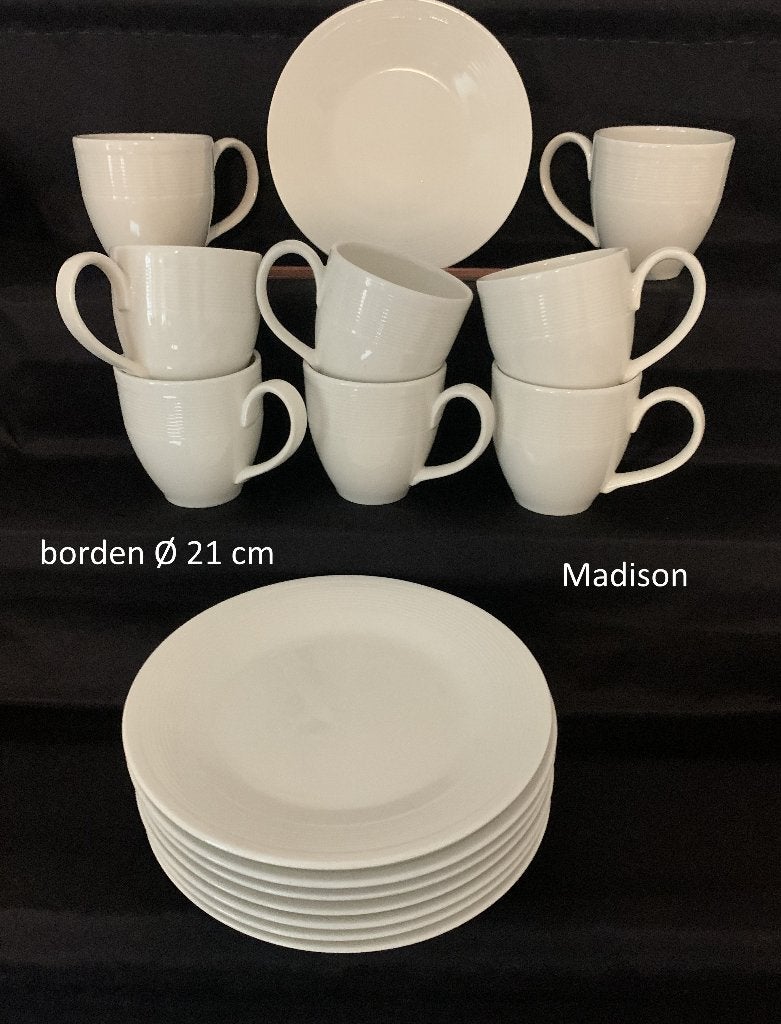 Madison borden mokken taart- gebakschoteltje roomwit servies, Ophalen of Verzenden, Zo goed als nieuw, Bord(en), Overige stijlen