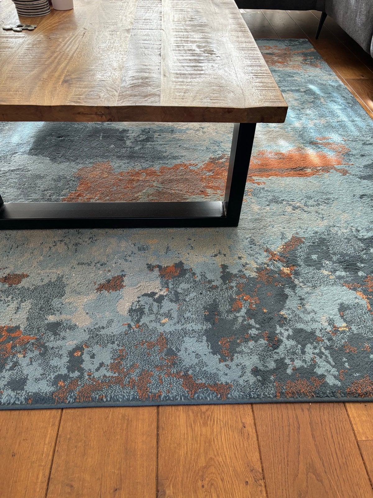 IKEA REERNÄS Vloerkleed - Blauw/Oranje Abstract (160x235 cm), Huis en Inrichting, Ophalen, Blauw, 150 tot 200 cm, 200 cm of meer