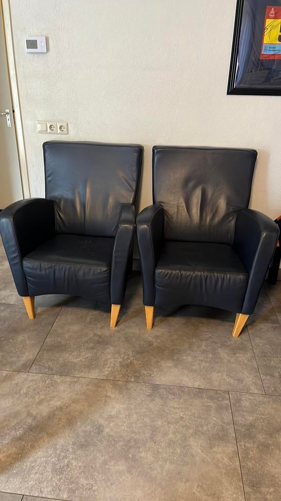 2 x Blauwe fauteuil, Ophalen of Verzenden, Zo goed als nieuw, 75 tot 100 cm, 50 tot 75 cm