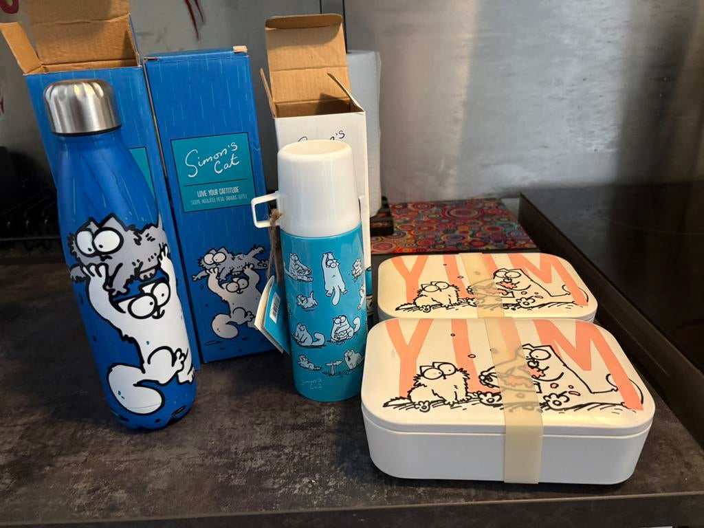 Simon's Cat drinkfles, thermosfles en lunchboxen NIEUW, Ophalen of Verzenden, Nieuw, Overige typen