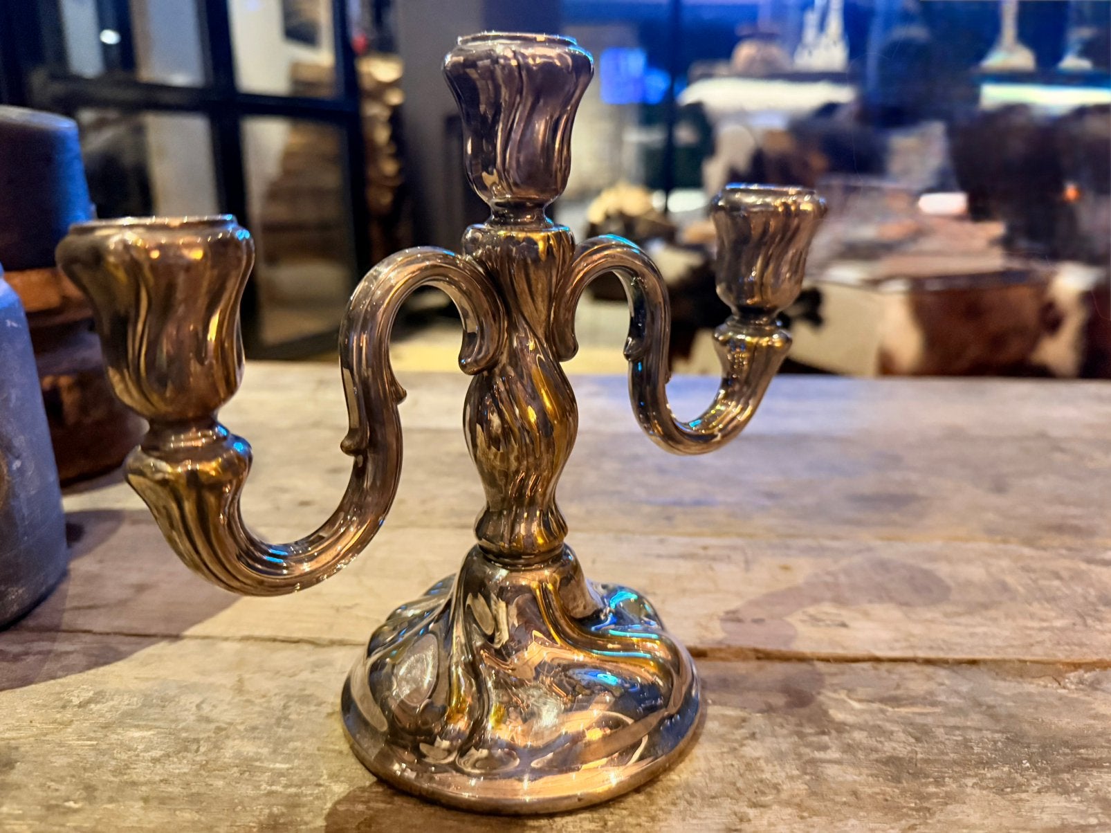 Prachtige vintage driearmige kandelaar – Verzilverd, Antiek en Kunst, Ophalen