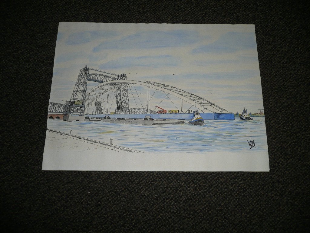 Aquarel tekening Smit barge 1 WIM (2e van Brienenoordbrug., Ophalen of Verzenden