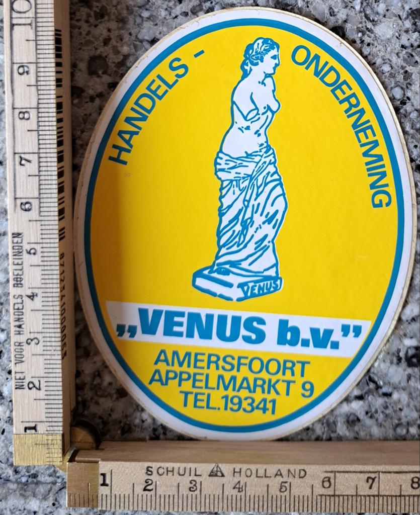 Vintage sticker Handelsonderneming Venus strip Amersfoort, Ophalen of Verzenden, Zo goed als nieuw