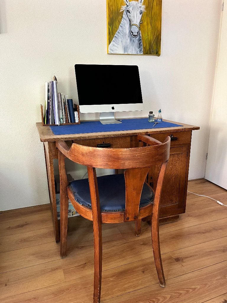 Vintage houten bureau met stoel, Ophalen