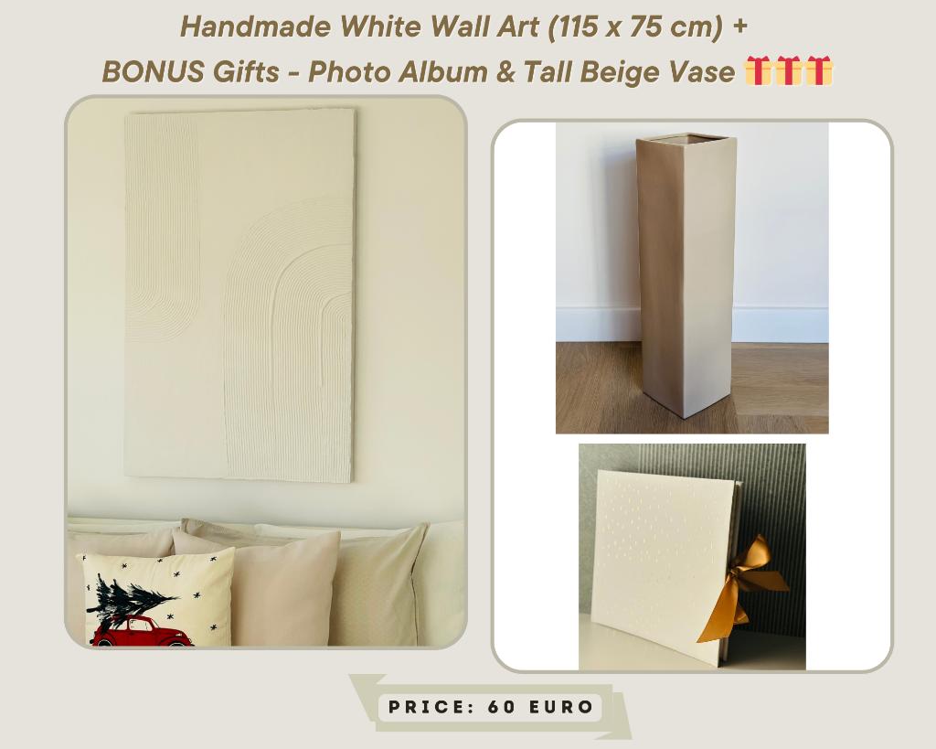 Handmade Minimalist White Textured Wall Art + GIFT, Ophalen