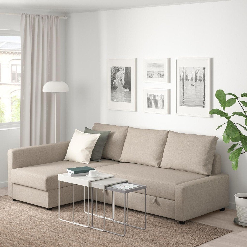 IKEA FRIHETEN Corner Sofa-Bed with Storage – Light Beige, Ophalen of Verzenden, Zo goed als nieuw, Stof