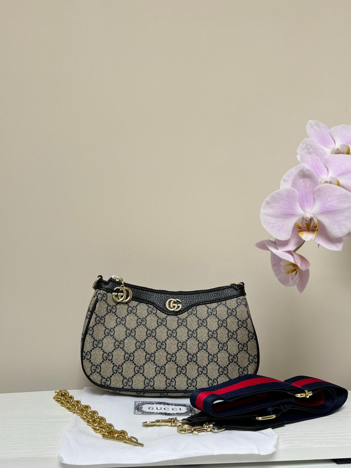 Gucci Ophidia GG Mini Schoudertasje, Ophalen of Verzenden, Nieuw, Beige, Schoudertasje