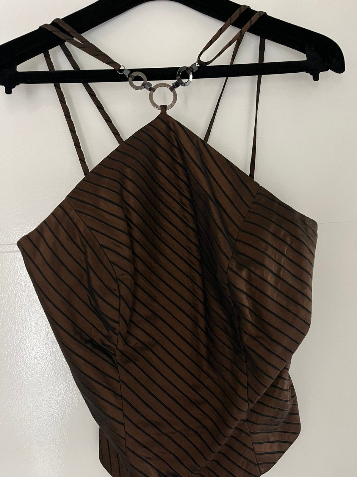 Gala outfit bruin met zwart. Broek 36 met voile, top 75D, Ophalen of Verzenden, Zo goed als nieuw