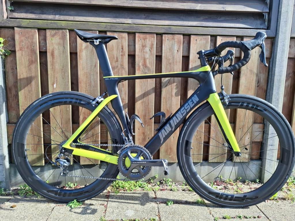 Racefiets Jan Janssen Blade zwart/geel, Fietsen en Brommers, Carbon, Meer dan 20 versnellingen, 53 tot 57 cm, Ophalen