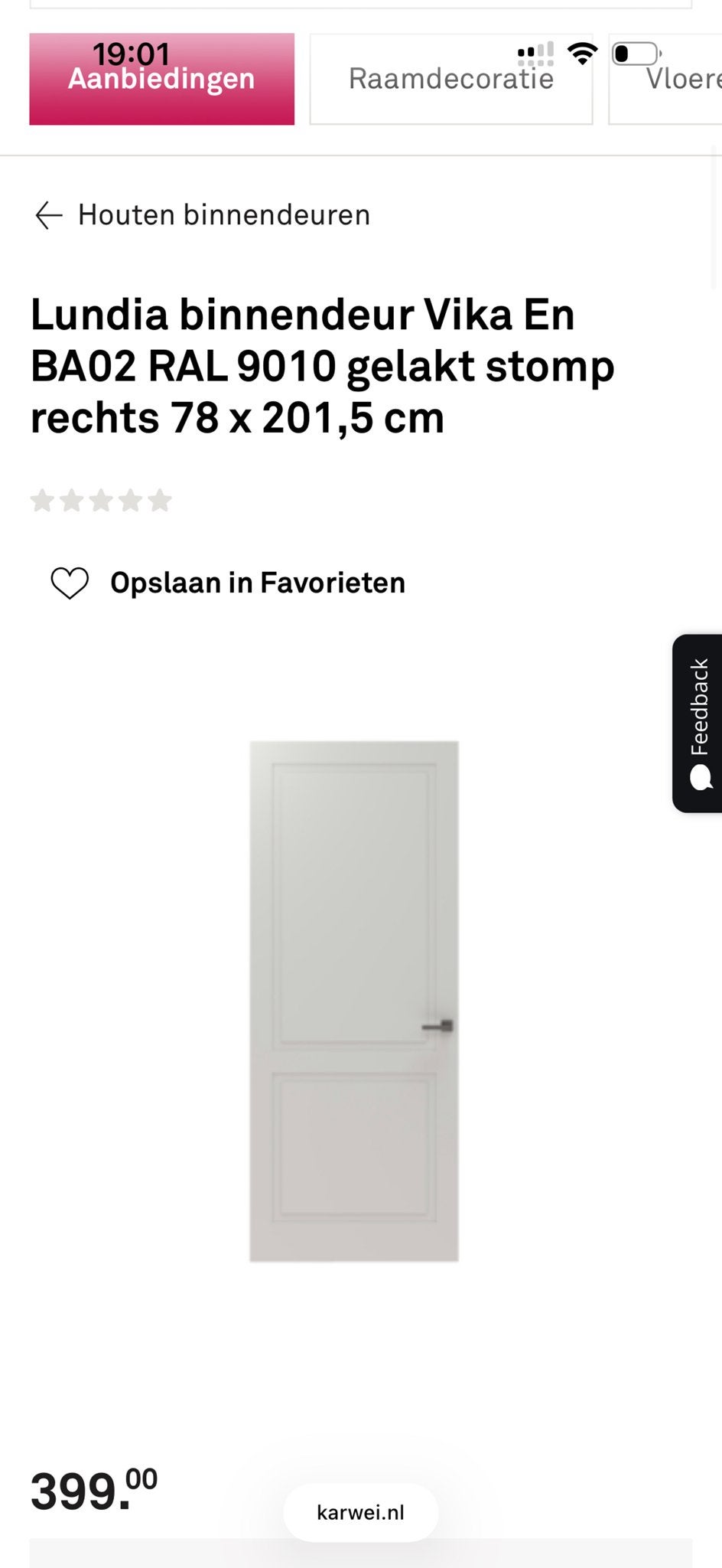 5 Nieuwe Karwei Lundia Vika Binnendeuren RAL 9010, Ophalen, Minder dan 80 cm, Binnendeur, Nieuw