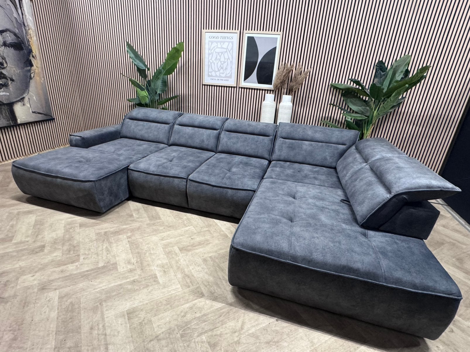 ZGAN Velvet Elektrische U-Bank/Slaapbank - Antraciet - 349cm, -, -, Hoekbank, Ophalen of Verzenden