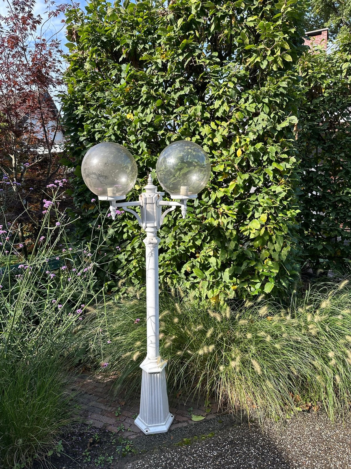 Klassieke buitenlamp met drie bollen, Gebruikt, Minder dan 50 watt, Staande lamp, Aluminium