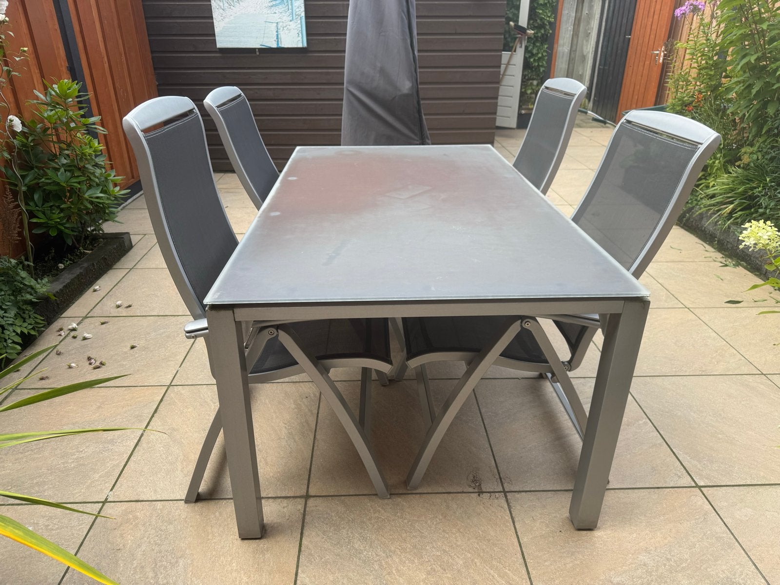 Bellagio tuinset met 4 stoelen - Gebruikt, Ophalen, 4 zitplaatsen, Gebruikt, Eettafel