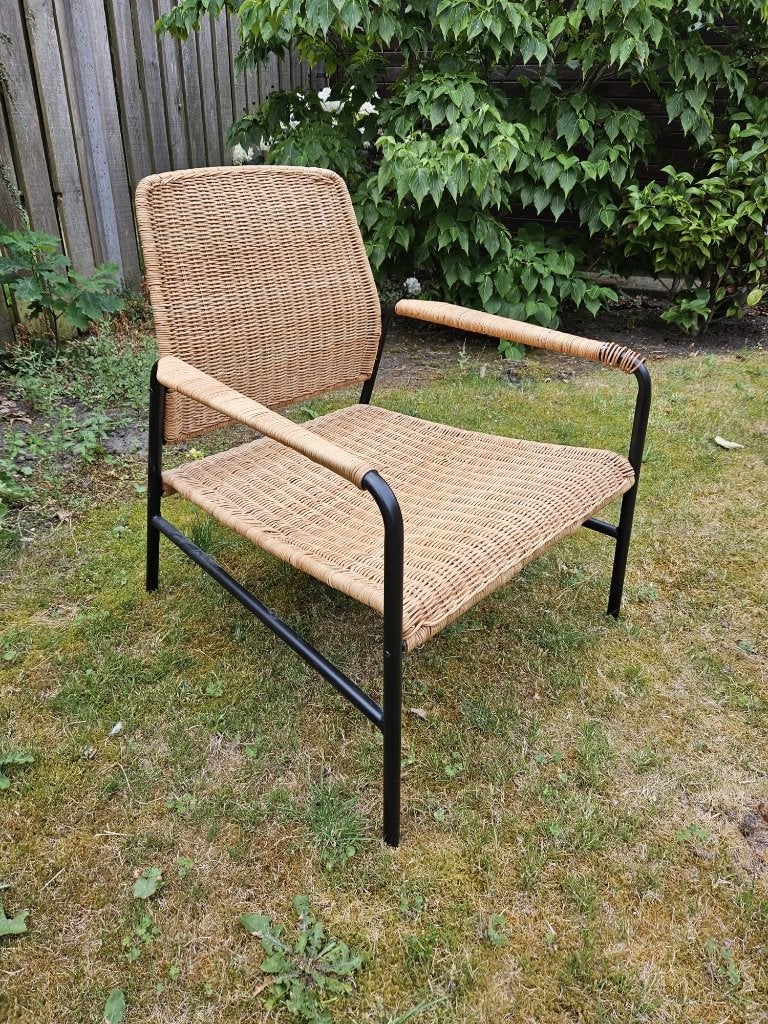 IKEA ULRIKSBERG fauteuil rotan – naturel/zwart, Ophalen, Gebruikt, Metaal, 50 tot 75 cm