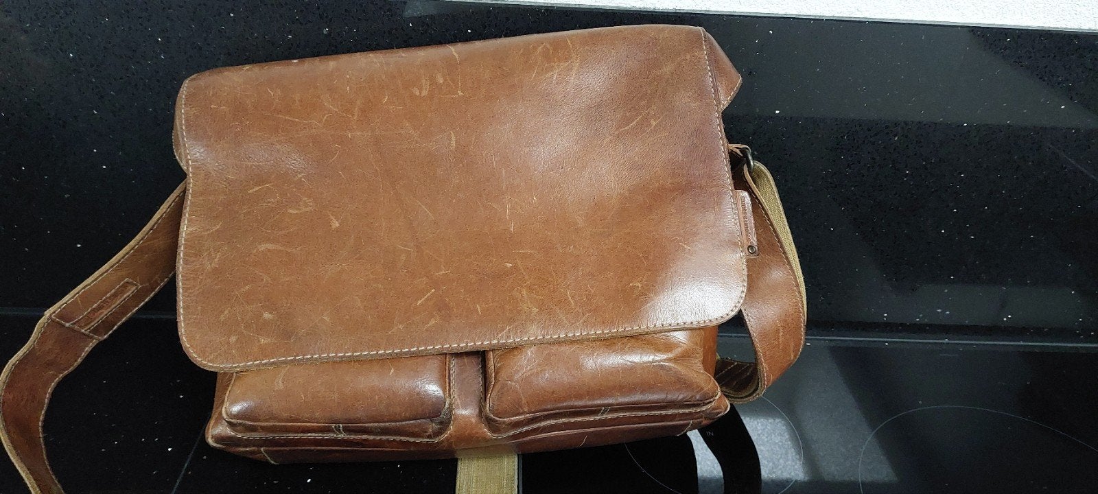 Aunts & Uncles stevige lederen tas met vakverdeling, Ophalen of Verzenden, Gebruikt, Bruin, Handtas