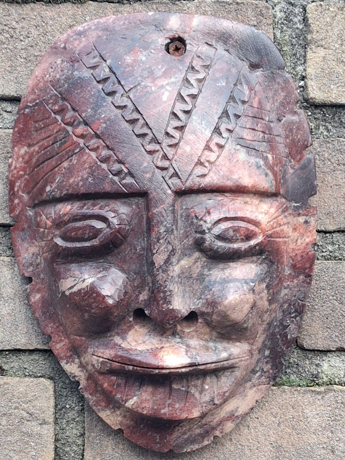 Afrika. Wall mask. Gesneden uit natuur-/edelsteen. 22/26 cm., Ophalen, Natuurlijk materiaal, Afrika, Masker