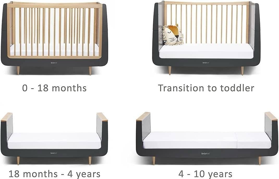 Tweeling SnuzKot Skandi Nursery Set, Natural met uitbreiding, Gebruikt, 70 tot 85 cm, Lattenbodem, 140 tot 160 cm