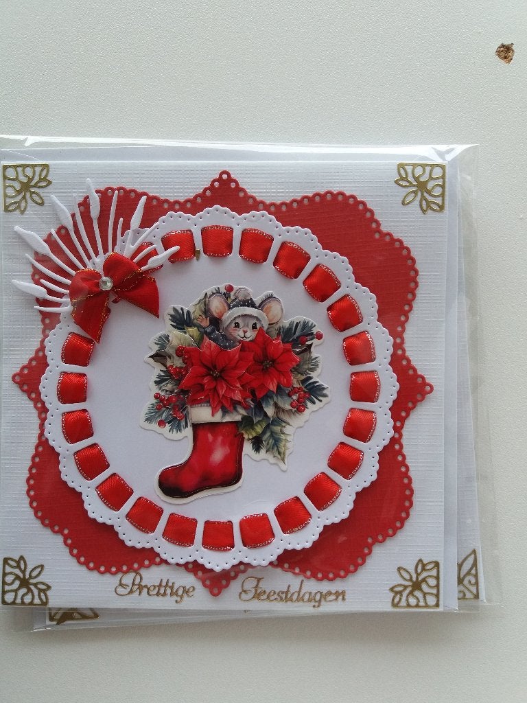 3D Kerstkaartje met muisje en kerstsok no. 79, Hobby en Vrije tijd, Kaarten | Zelfgemaakt, Ophalen of Verzenden, Nieuw, Kerst