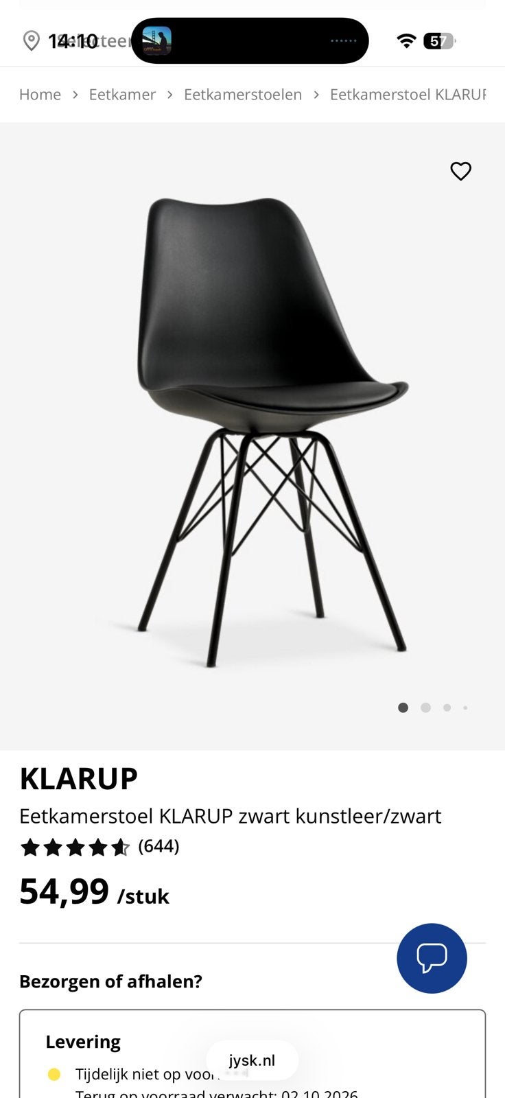 2X Klarup stoelen van Jysk, Ophalen of Verzenden, Zo goed als nieuw, Zwart, Twee