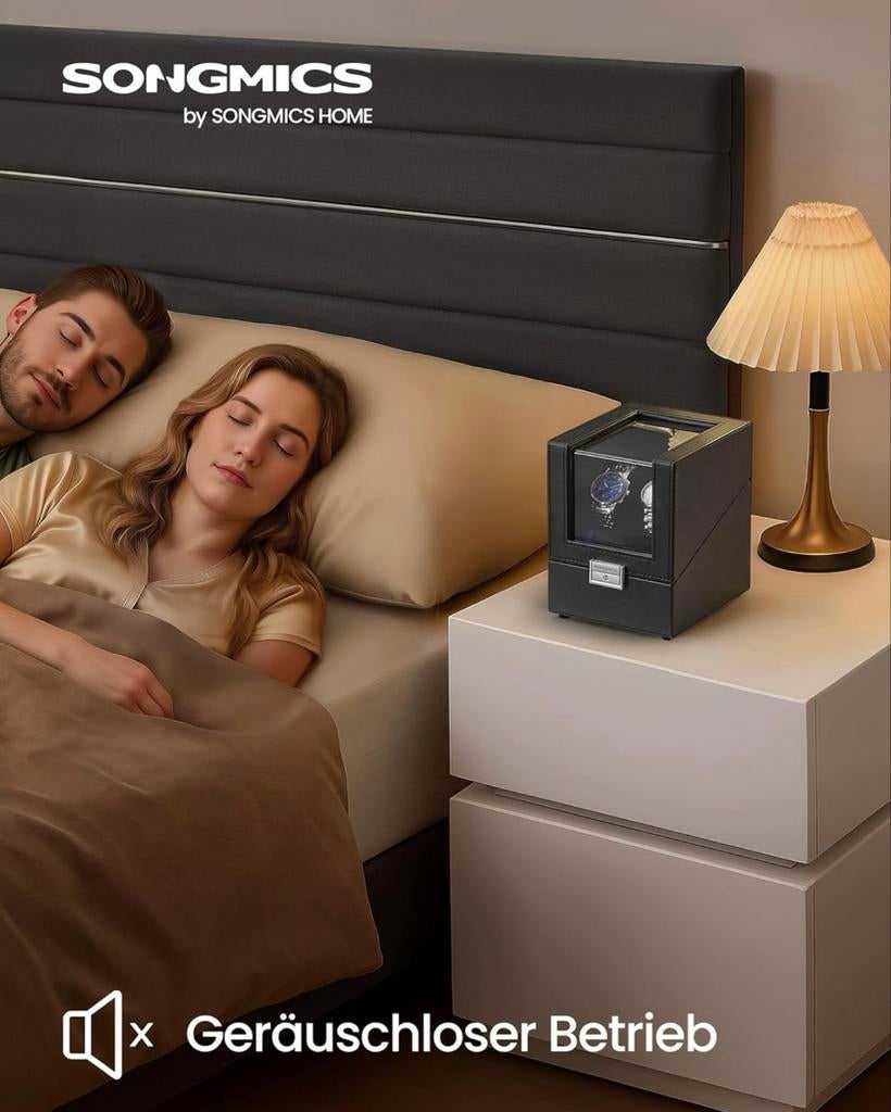SONGMICS Horlogebeweger voor 2 horloges met LED en slot, Kunststof, Polshorloge, Nieuw, Ophalen