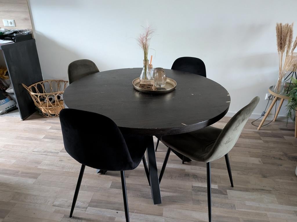 Tafel met 4 stoelen, Huis en Inrichting, Gebruikt, 100 tot 150 cm, Rond, 50 tot 100 cm