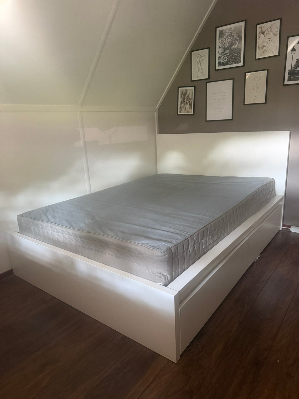 Ikea bed Malm 1,4 x 2,0 meter, Ophalen, Gebruikt, Wit, Tweepersoons