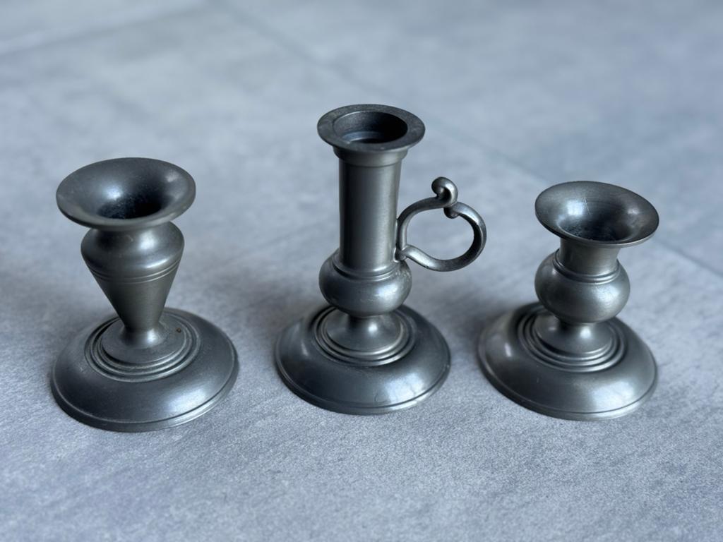 Set van 3 tinnen kandelaars - Metawa, Ophalen of Verzenden, Overige materialen