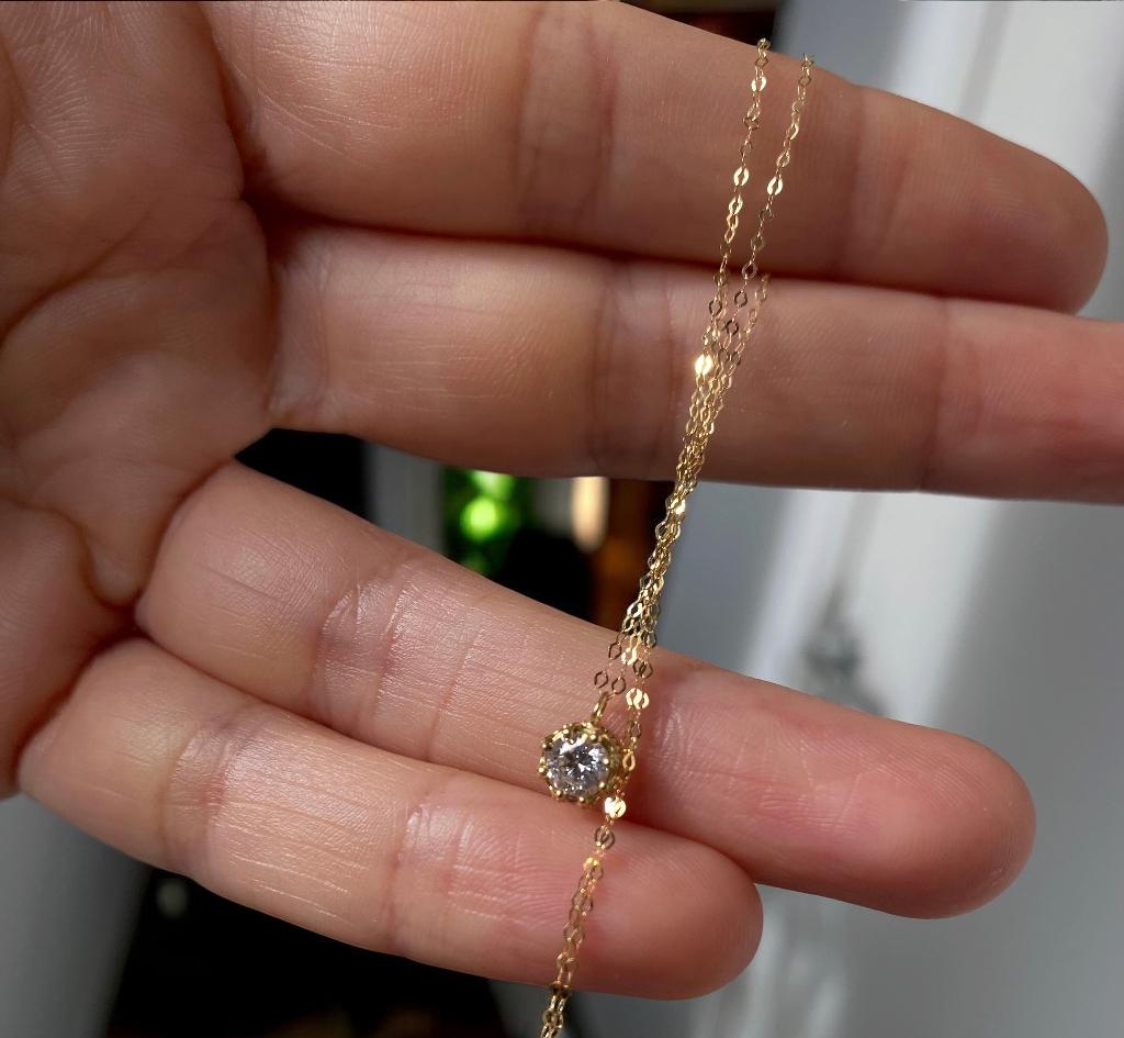 18K geel goud solitaire diamant ketting, Wit, Nieuw, Ophalen of Verzenden, Met edelsteen