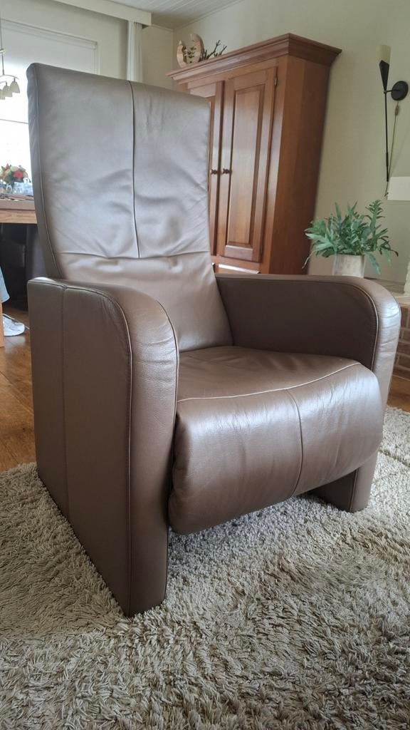 Leren relaxfauteuil - Bruin, Ophalen, Gebruikt, 75 tot 100 cm, Modern