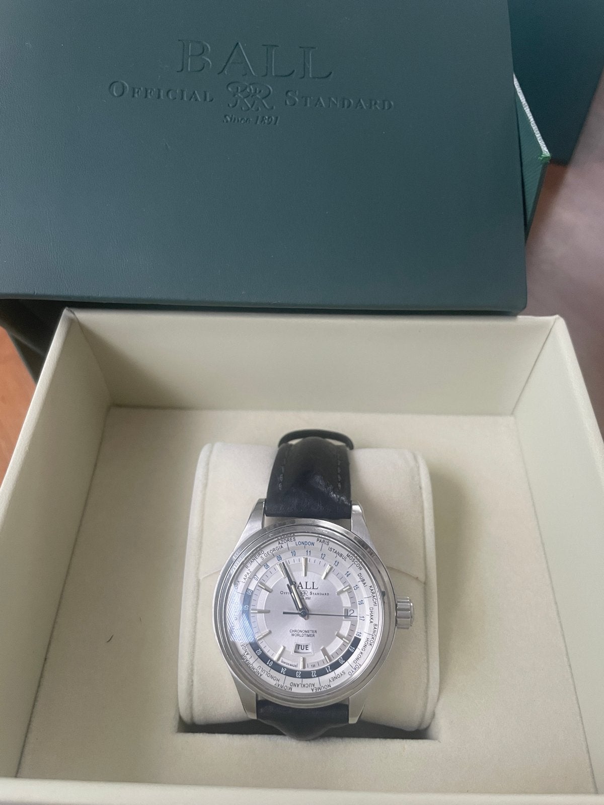 Ball Trainmaster Worldtime Chronometer Horloge, Overige merken, Leer, Staal, Polshorloge