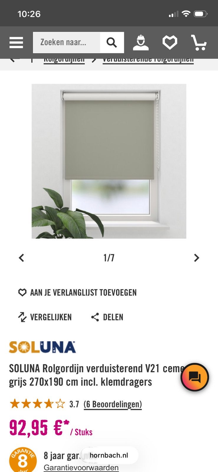 Rolgordijn 270*190cm cement grij, Ophalen, Zo goed als nieuw, Rolgordijn