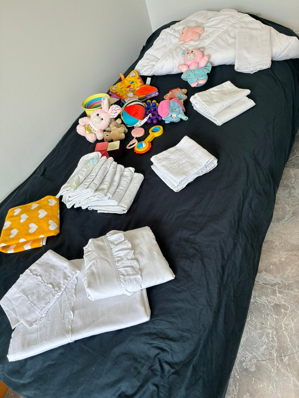 Baby textiel plus babyspeelgoed, Ophalen of Verzenden, Zo goed als nieuw, Lakentje, Meyco