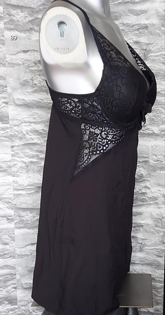 Sexy Zwart kanten lingerie jurkje met strikdetail L, Ophalen of Verzenden, Zwart, Nachtkleding
