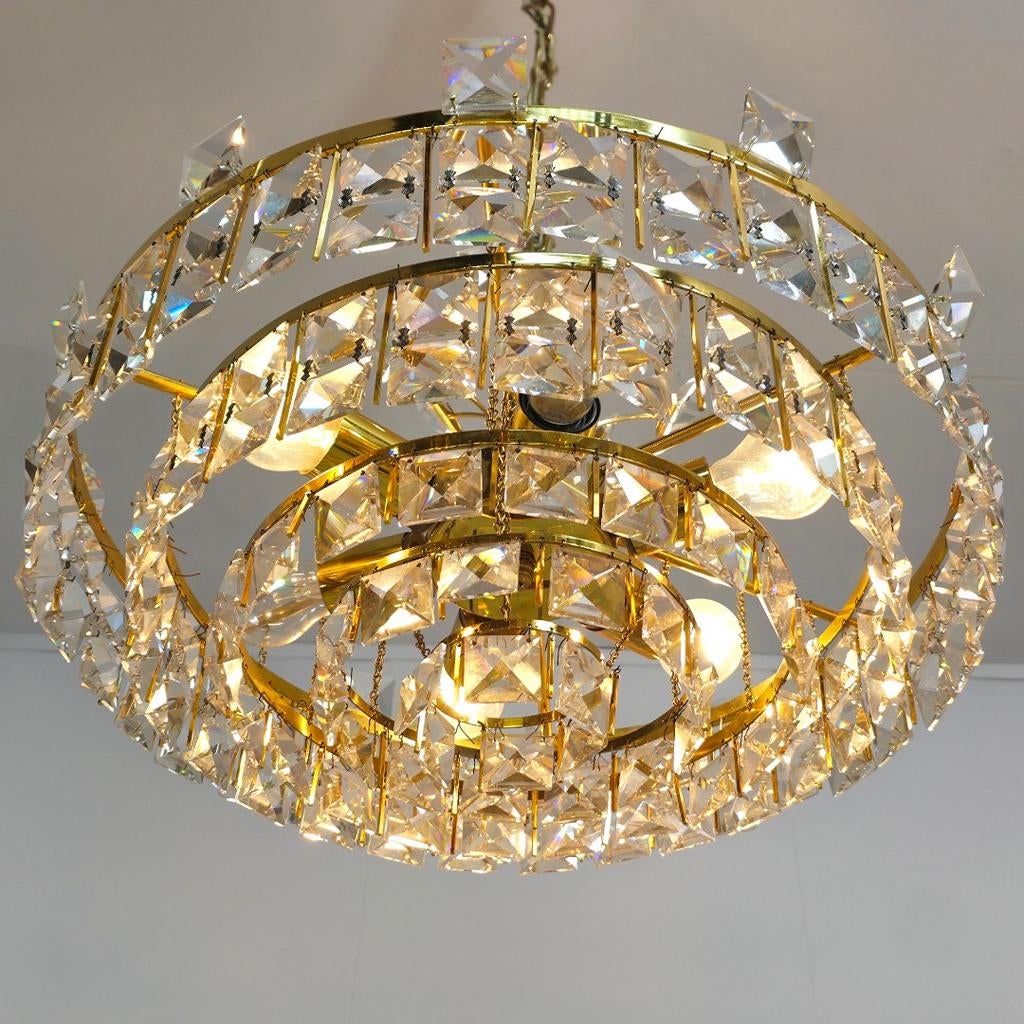 PALWA kroonluchter kristal messing xl model 70s mid century, Ophalen of Verzenden