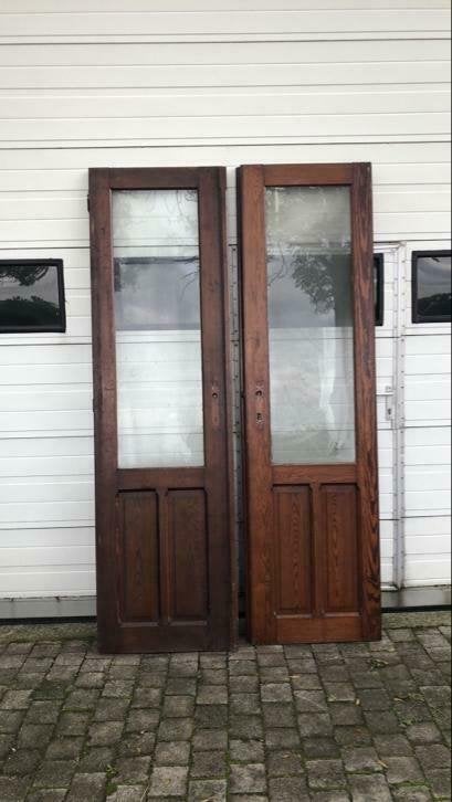 2 identieke antieke sets pitch pine ensuitedeuren uit 1906, Doe-het-zelf en Verbouw, Deuren en Horren, Ophalen, La belle porte