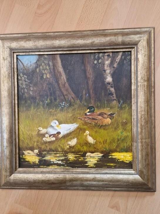 Eenden familie schilderij, Antiek en Kunst, Ophalen of Verzenden