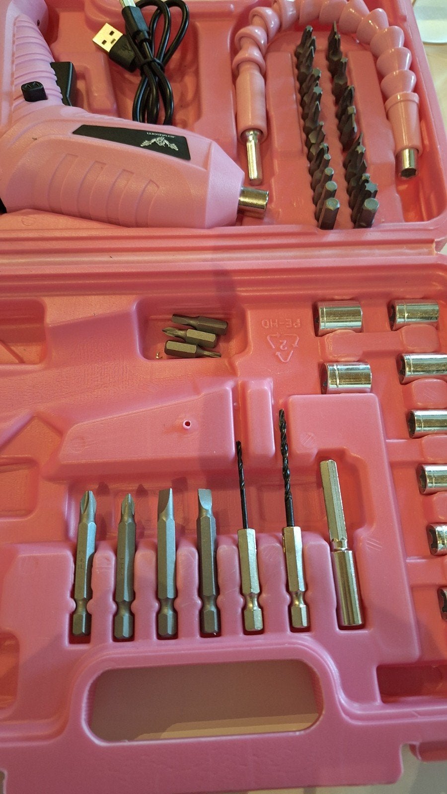 Roze accuboormachine set met accessoires, Doe-het-zelf en Verbouw, Ophalen of Verzenden, Zo goed als nieuw, Accuboormachine, Overige merken