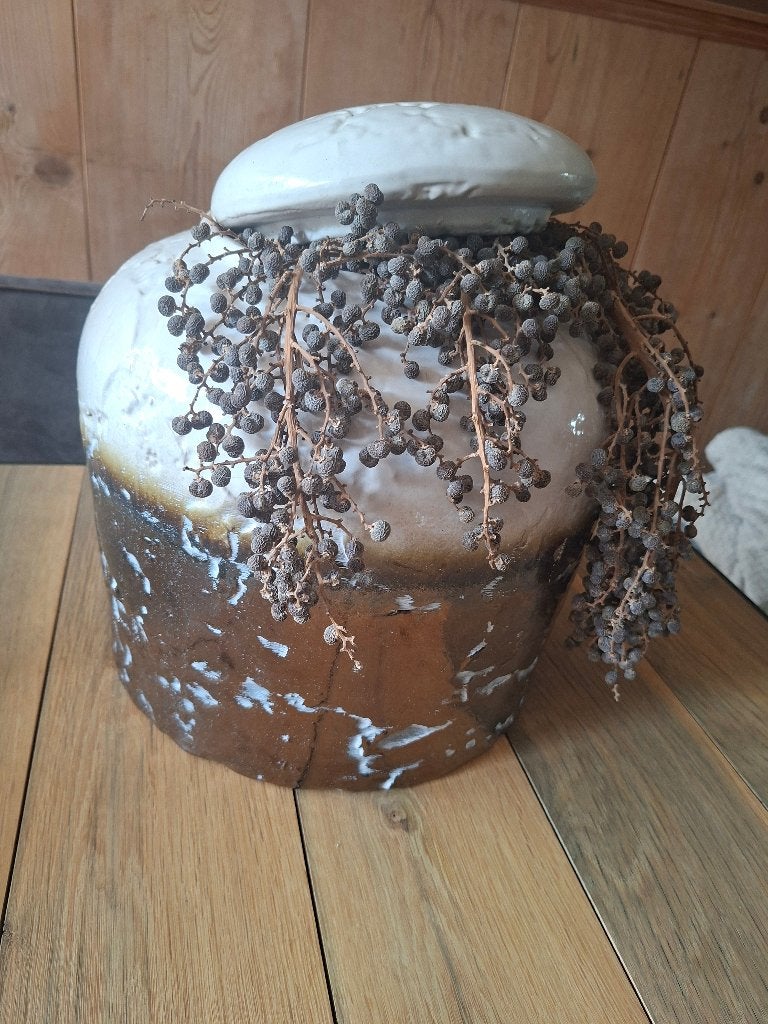 Prachtig brocante goud/creme goude pot met deksel, Huis en Inrichting, Woonaccessoires | Overige, Ophalen, Meerkleurig, Steen/keramiek