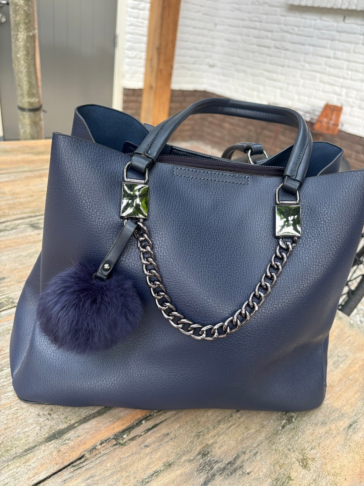 Stijlvolle nieuwe! shopper/schoudertas met pompon, Verzenden, Nieuw, Blauw, Shopper