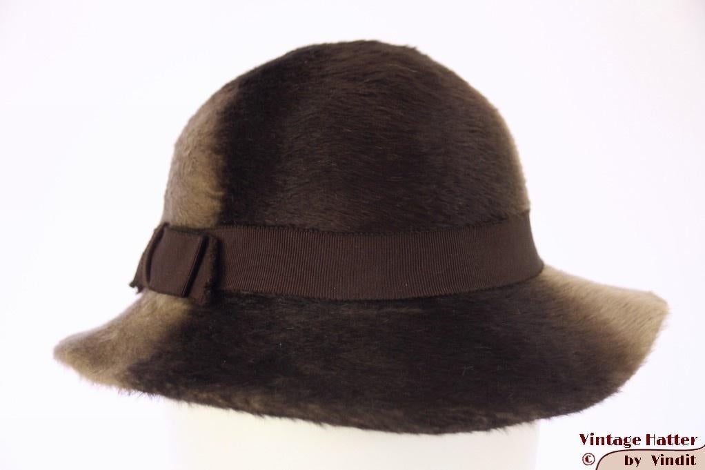 Vintage Dameshoed donker en licht bruin haarvilt 54 = XS, Kleding | Dames, Hoeden en Petten, Ophalen of Verzenden, Gedragen, 55 cm (S, 6⅞ inch) of minder