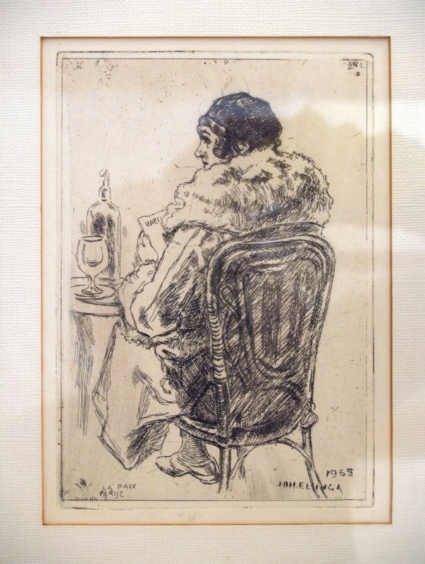 Johannes Elsinga (1893-1969) ets Parijs, Ophalen of Verzenden, Ets, Ingelijst