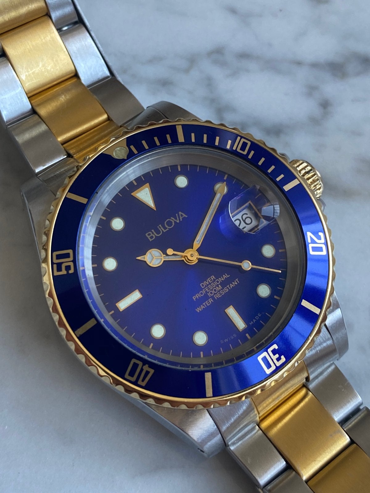 Vintage Bulova Diver Rolex Submariner look, Ophalen of Verzenden, Gebruikt, Staal, Overige merken