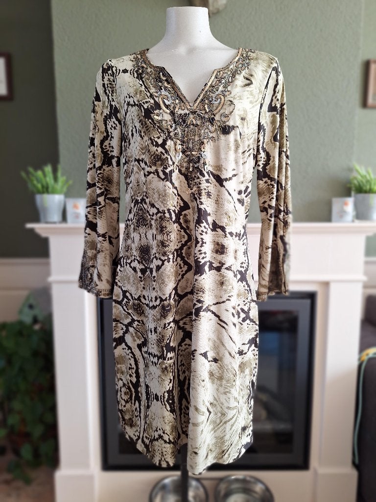 K-Design K Design groene slangen print jurk L, Kleding | Dames, Jurken, K-design, Verzenden, Maat 42/44 (L), Zo goed als nieuw