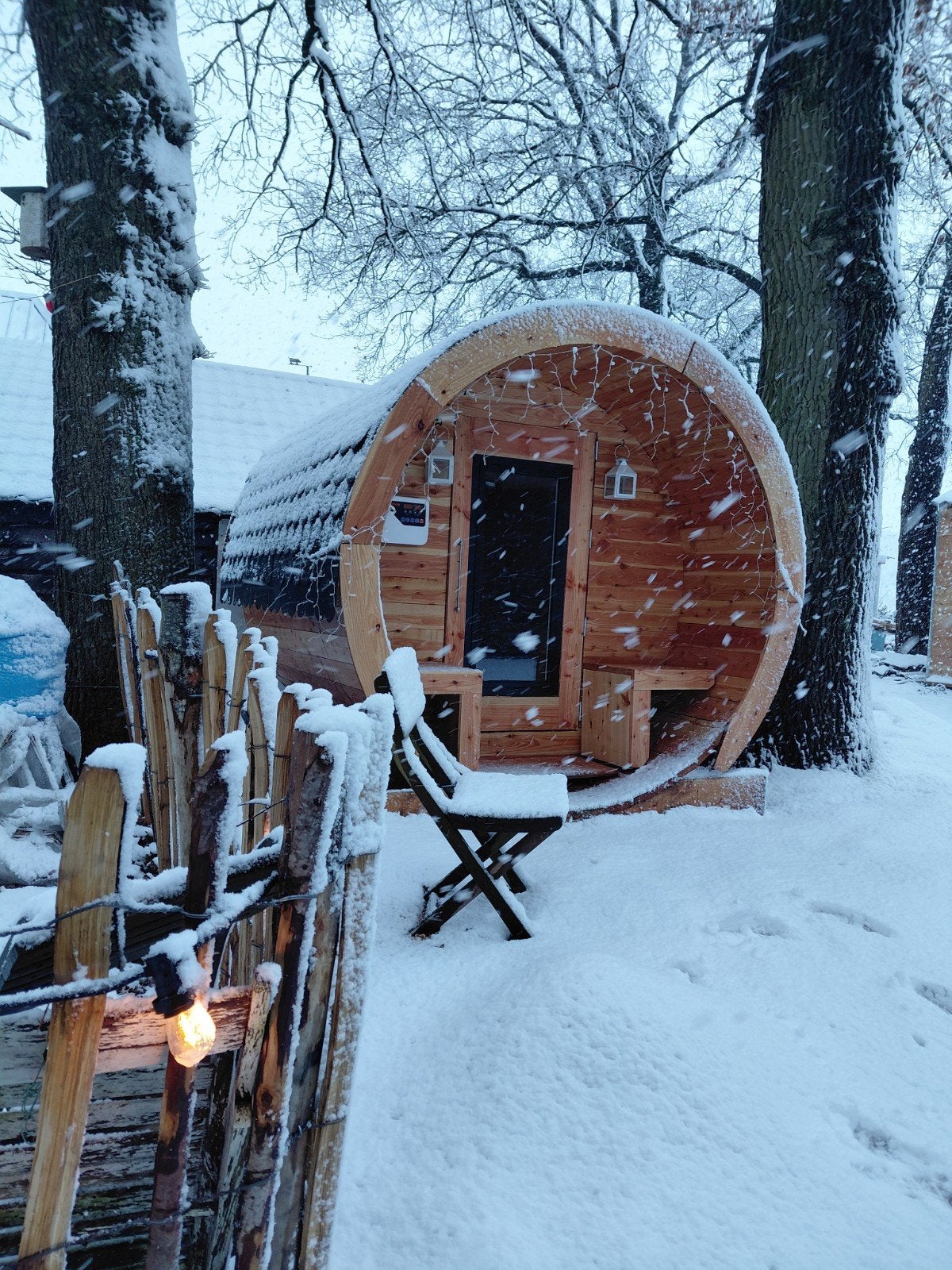 Barrelsauna XXL | Lig Sauna | tiny house | Ø216 x 282cm., Ophalen, Zo goed als nieuw, Fins of Traditioneel, Complete sauna