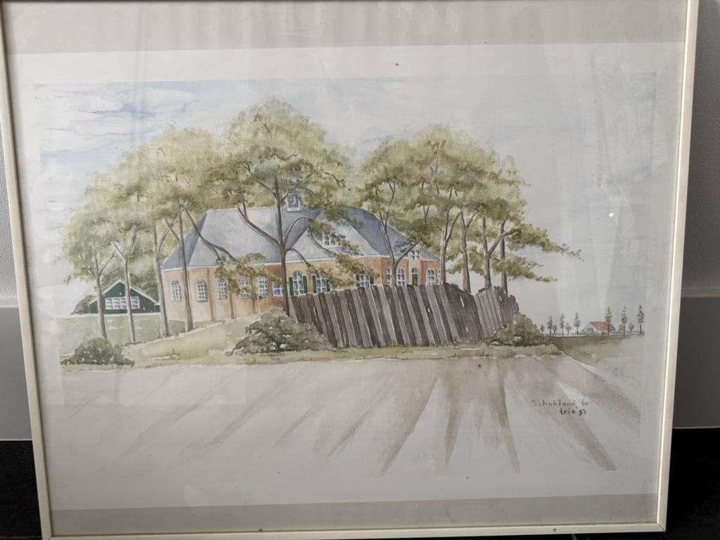 Aquarelschilderij Schokland '60 door Trix '93, Antiek en Kunst, Ophalen of Verzenden