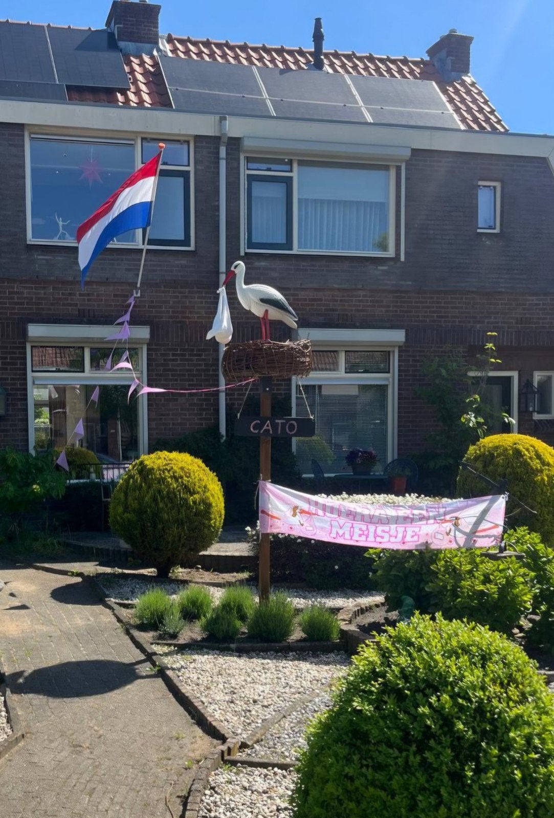 Ooievaar geboorte met naambordje, Ophalen of Verzenden, Gebruikt, Geboortebord