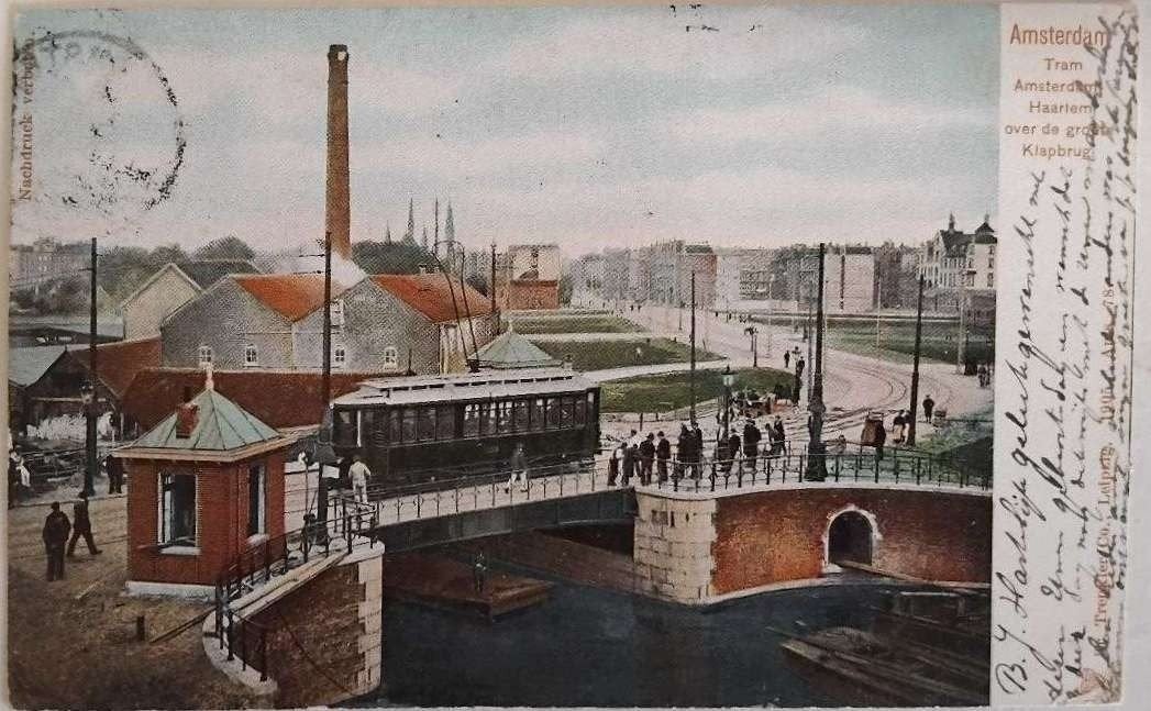 Tram over Grote Klapbrug - Amsterdam (Noord-Holland) 1905, Ophalen of Verzenden, Voor 1920, Gelopen, Noord-Holland